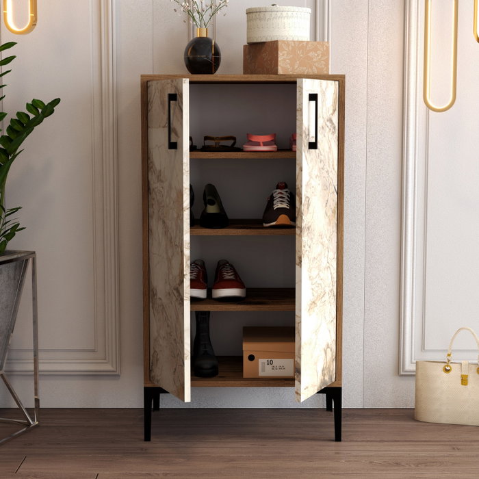 Hanah Home Zapatero Nogal y Blanco Mármol Industrial Organizador de Calzado Estilo Moderno